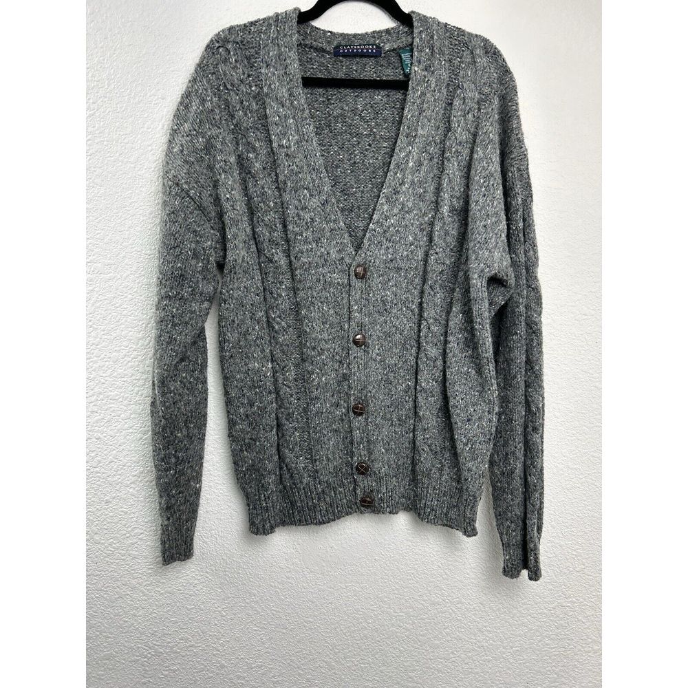 Vintage Claybrooke Cardigan Mens L Gray Cable Knit Kurt Cobain Grunge Sweater